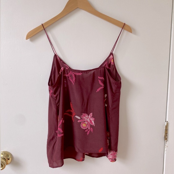 & Other Stories 100% silk tank, burgundy with flowers, size 4 - Picture 2 of 4